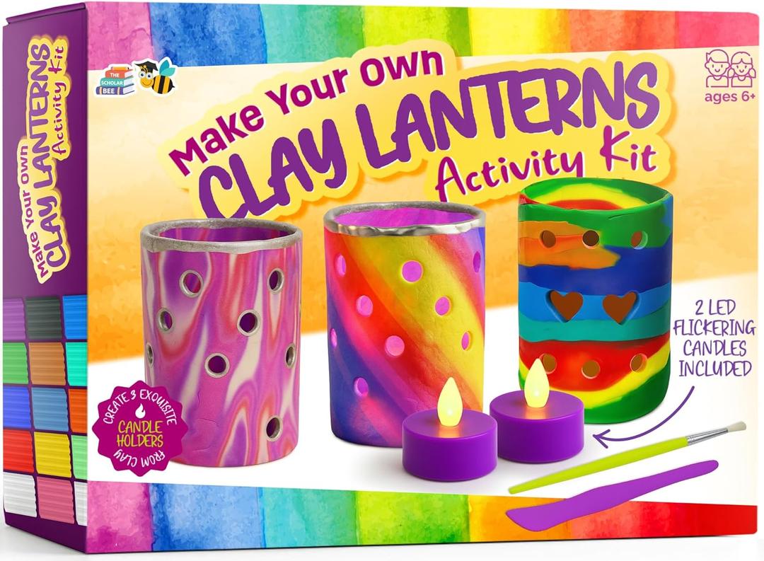Light-up Clay Lanterns Making Kit Activity for Kids & Tween Girls Ages 8-14 Year Old - Best DIY Arts & Crafts Kits Christmas Gifts - Creative Craft Toys for Preteen & Teenagers Art Projects (Lanterns)