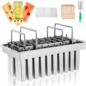 Dyna-Living Commercial Popsicle Molds 20PCS Flat Heads with Double-slot Stainless Steel Popsicle Molds Metal Ice Cream Popsicle Mold with Lid, Single Cup Capacity 85ml
