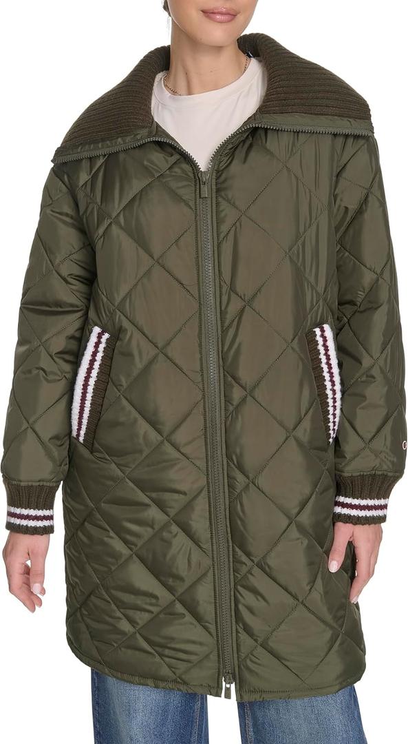 Champion Women's Mid-length Diamond Quilted Shawl Collar Jacket Large