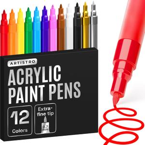 ARTISTRO 12 Regular Paint Pens for Glass Marking, Rock Painting, Ceramic, Wood, Fabric, Scrapbooking, DIY Craft Making, Coloring - Acrylic Paint Markers Extra-Fine Tip 0.7mm (Multicolor)