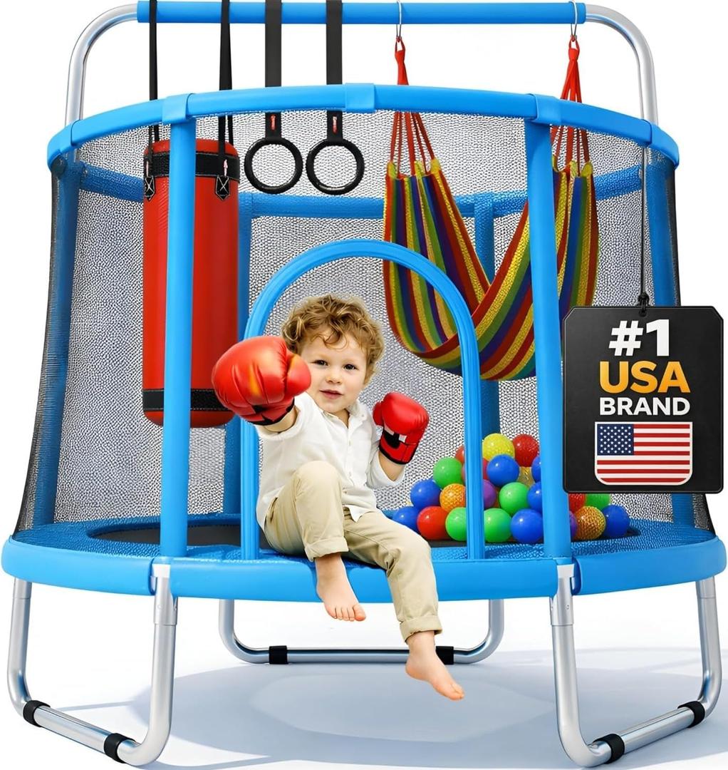Happin 55 Trampoline for Kids with Safety Enclosure, Indoor & Outdoor Toddler Trampoline, Ultra Safe Design with Multi Activity Accessories, Perfect Toddler Gift for Boys & Girls Ages 18