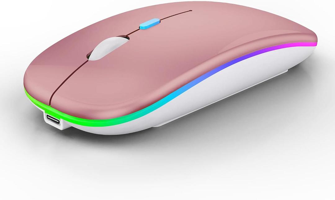 WREANU Wireless Bluetooth Mouse Rechargeable Laptop Mice with LED Lights Silent Slim Use(BT5.2 & 2.4G Portable USB) Dual Mode Computer Mouse for Laptop/iPad/Tablet/Apple/Computer/Mac(Rose Gold)