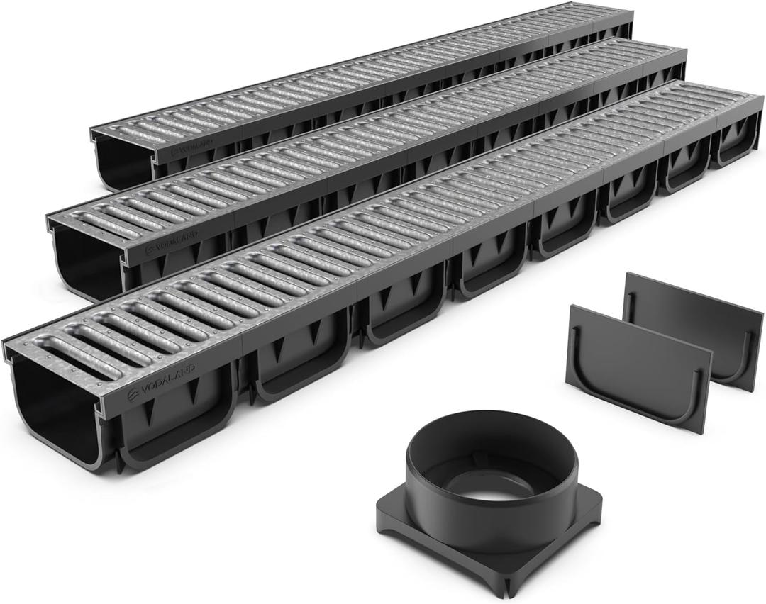 Vodaland - 4 Inch Easy 2 Premium Trench Drain Channel - Galvanized Stamped Steel Grating (3)