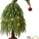 Tabletop Artificial Christmas Tree with Wooden Base-18Inch Real Touch Norfolk Pine Christmas Tree Small with Red Bauble,Table Top Xmas Tree for Home Office Party Holiday DIY Desk Decor
