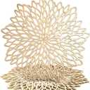 Juvale 10-Pack Gold Vinyl Placemats - Round Leaf Design Table Chargers for Fall Dining Table Settings (14.4 in)