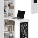 HOMCOM Foldable Convertible Writing Table, Wall Mounted Space-Saving Computer Desk with Chalkboard and Storage Shelves for Small Spaces, Home Office, Bedroom, Dorm, Apartment, White