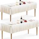 Wish Care 2 Pack Ivory Spandex Table Clothes for 6 Foot Rectangle Tables Wrinkle Free Stretch Fitted Tablecloths 6ft Pleated Ruffle Elastic Table Cover Skirt for Wedding Birthday Banquet Home Party