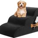 Romrol Dog Stairs Ramp for Beds Couches, Extra Wide Pet Steps with Durable Non-Slip Waterproof Fabric Cover, Dog Slope Stairs for Small Dogs and Cats or Pets Friendly, 3-Tiers, 13 Inch,Black