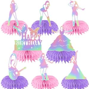 8 Pcs Iridescent Party Decorations Honeycomb Centerpieces, Happy birthday Table Decorations, birthday Party Decorations 3d Double Side Honeycomb Decorations for birthday Day Party