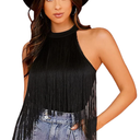 Verdusa Women's Fringe Trim Sleeveless Bodycon Halter Bodysuit Top XL