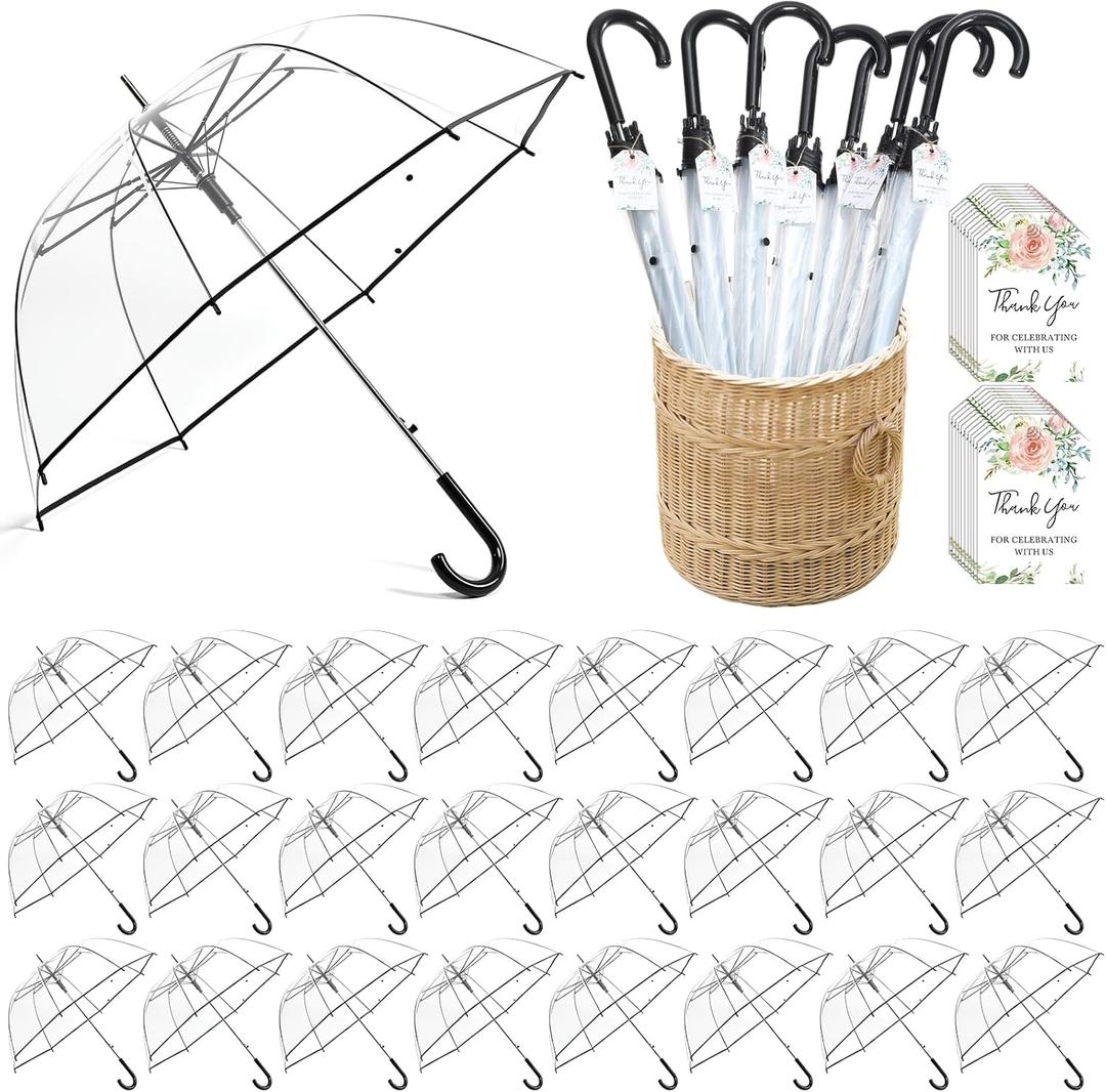 Wedding Favors for Guest Umbrella Gifts Bulk 52 Inch Large Dome Rain Windproof Stick Umbrellas with Thank You Tags and Rope Guest Souvenirs for Wedding Party Bridal Favors (Black)