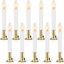 Coume 10 Pcs Electric Sensor Window Candles Lights with Brass Plated Base and Suction Cups Sensor Turns Candle Off at Light on in Dark Stick Plug for Windows, White, Gold