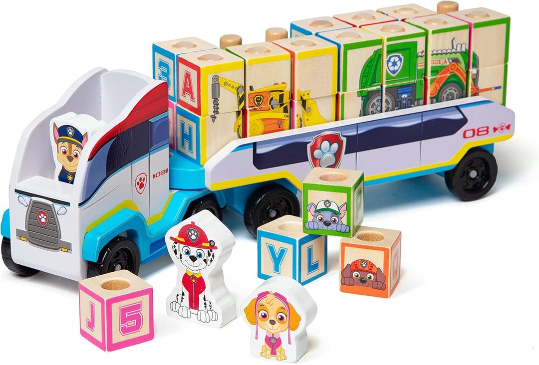 Melissa & Doug PAW Patrol Wooden ABC Block Truck (33 Pieces) - Sort And Stack Toys, Alphabet Blocks For Toddlers, Vehicle Toys For Kids Ages 3+, 34.93 cm x 17.78 cm x 10.03 cm