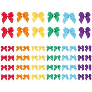 Meseey 60pcs Mini Ribbon Bows with Pearl Ribbon Flowers Appliques DIY Craft for Sewing, Scrapbooking, Wedding, Gift,Christmas Decoration (Rainbow) (1 Inch Satin Ribbon)