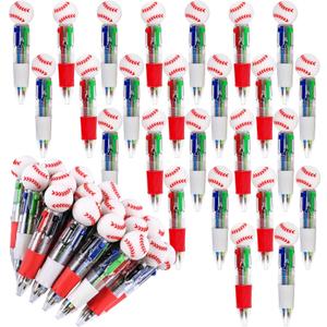 LiYiQ 25 Pcs Baseball Party Favor Multicolor Pen in One Cartoon Cute Fun 4-in-1 Cute Pens Bulk Kawaii Baseball Shape Cool Ballpoint Pens for Kids Fun Gifts