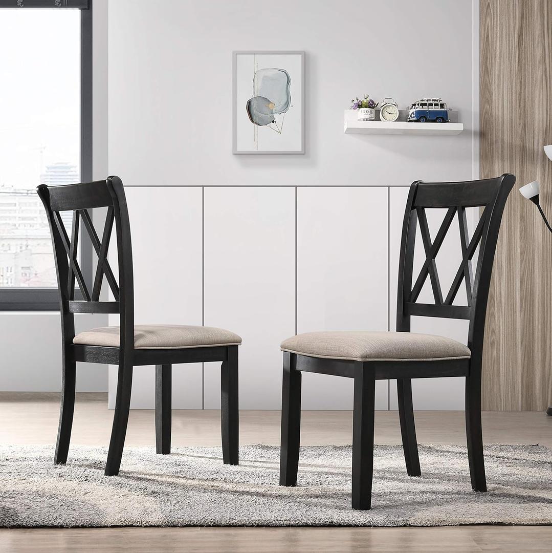 Roundhill Furniture Windvale Fabric Upholstered Dining Chair, Set of 2, Black