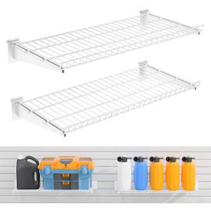 2 Pack Metal Slatwall Shelves 24X12 Inch, White, M2PC