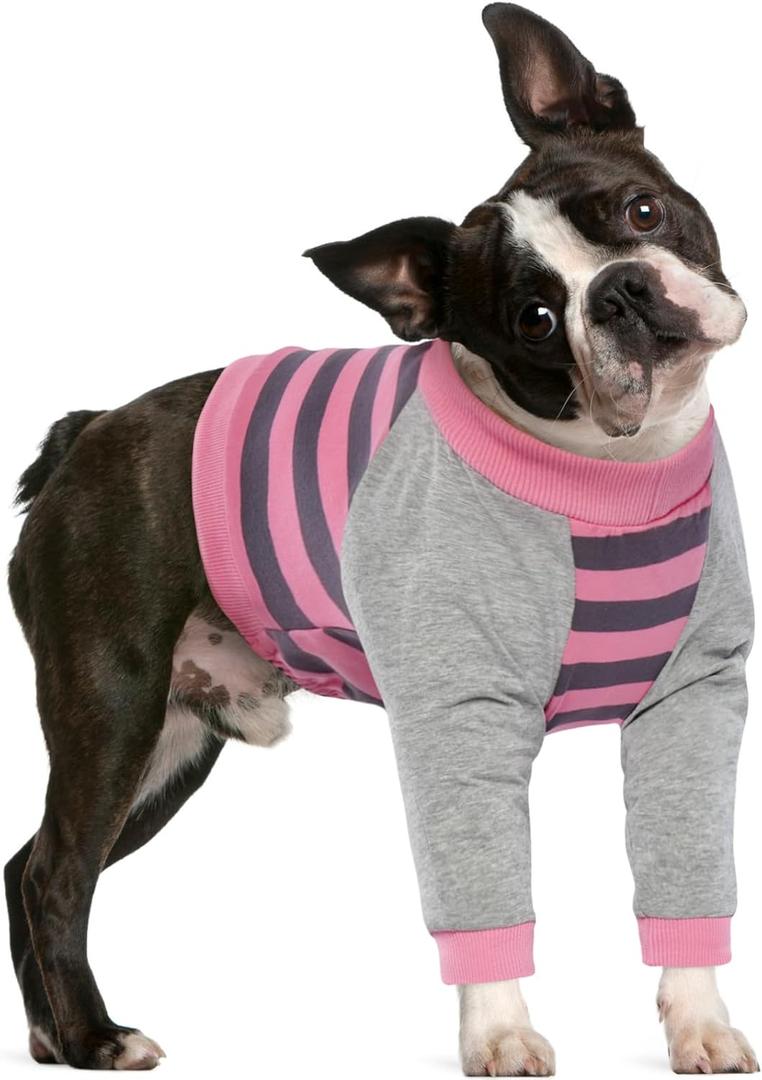FUAMEY Dog Recovery Sleeve with Elbow Protector,Dogs Shirt Stop Licking Joints,Pet Long Sleeve Suit Protecting Dog's Front Leg Arm Wounds Cover Skin Conditions Pink Stripes M
