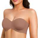 Popilush Strapless Push Up Minimizer Bras for Women Bandeau Support Unlined Bra Underwire Everyday Bras Tube Top (38DDD, Brown)