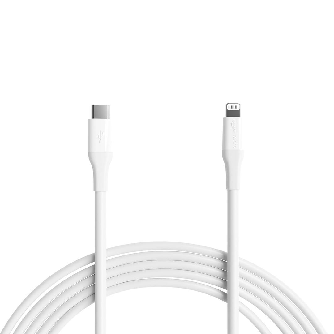 Amazon Basics MFi Certified USB-C to Lightning Fast Charging Cable for Apple iPhone, Nylon Braided, 10 ft, White