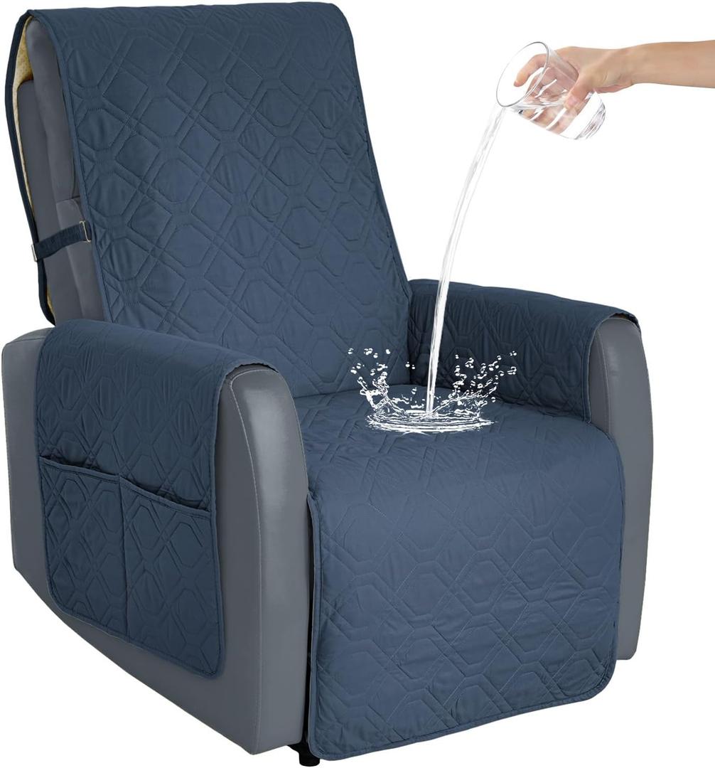 Recliner Chair Cover Sofa Slipcover Non-Slip Chair Couch Cover Machine Washable Furniture Protector with Straps for Dogs(Blue, 23inch Recliner)