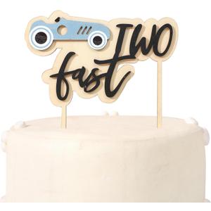 Two Fast Birthday Cake Topper - Wood Race Car Cake Topper,Race Car Second Birthday Party Decorations,Racing Two Fast Cake Decorations