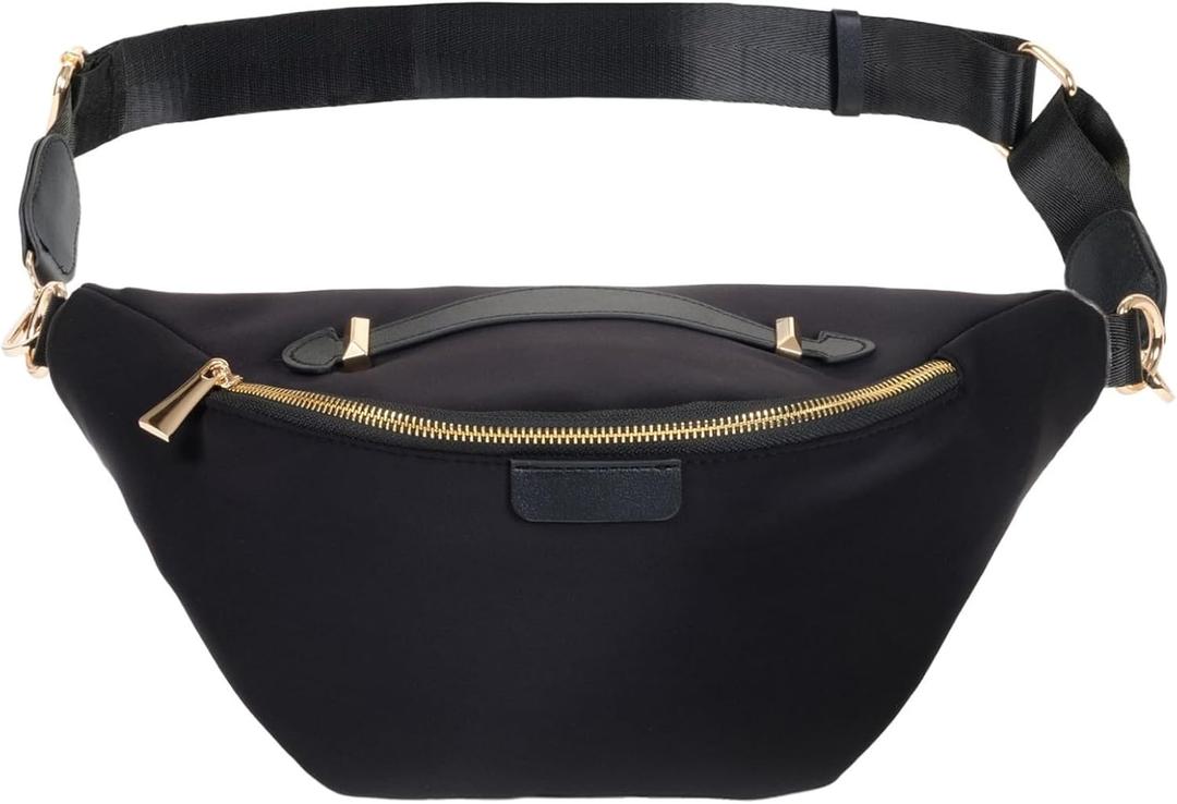 Plus Size Black Fanny Pack, Unisex Cross Body Bag with Adjustable Strap (Fits 42-54 Inch Waist)