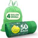 Reli. 4 Gallon Bags Drawstring (50 Count) | Citrus Scented Small Bags | Garbage Liners for Bathroom Can | 2 Gal - 3 Gallon - 4 Gal Small Can Liners (Green)