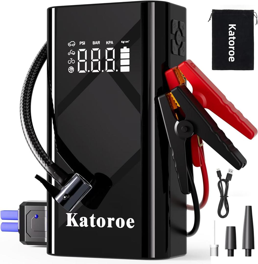 Jump Starter with Air Compressor, 4000A Portable Car Battery Jump Starter (9.0L Gas/7.0L Diesel), 150PSI Tire Inflator 12V Battery Jumper Starter Portable Jump Box with Jumper Cables, LED Light