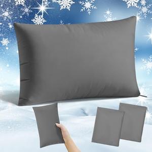 Hahafelt 2 Pack 7"x11" Cooling Small Pillowcase (Only Pillow Case) Mini Pillowcase with Zipper for Travel Sleeping Cars Dogs Cool Tiny Pillow Cover for Neck Wrist Lumbar Knee Cushion(Dark Gray)