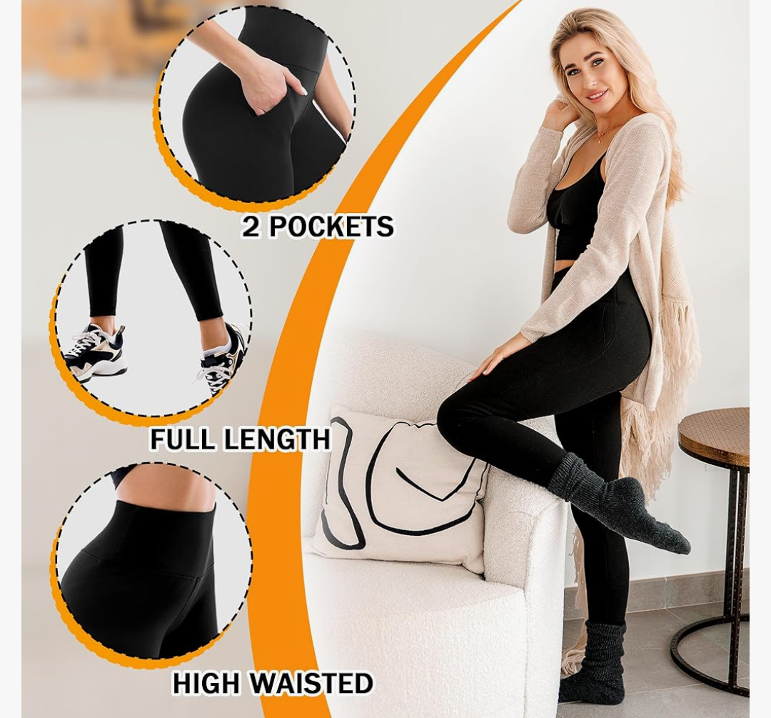 5 Pack Ipletix Fleece Lined Leggings for Women, Thermal Leggings with Pockets for Women Size L/XL