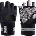 Breathable Fingerless Workout Gloves - Black (Large)