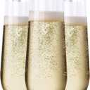 SUT 36PCS Stemless Plastic Champagne Flutes, 9 Oz Gold Rim Clear Plastic Toasting Glasses Shatterproof Cocktail Cups Mimosa Cups Stemless Glass Glasses Disposable for Wedding Parties & Shower
