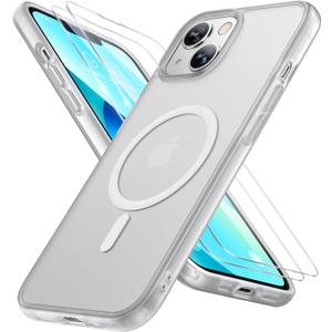 Miracase Magnetic for iPhone 13 Case 6.1 inch (Compatible with MagSafe)with 2X Screen Protectors Military-Grade Protection, Anti-Fingerprint Translucent Matte Phone Case Cover, Frost Clear