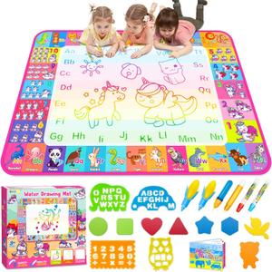 Aqua Water Doodle Mat - Kids Drawing Mat Toddlers Educational Toys for Age 3 4 5 6 7 8 Year Old Boys Girls Gifts - Neon Color Mat Doodle Board Writing Drawing Toys Holiday Christmas Birthday Gifts (Large/Pink)