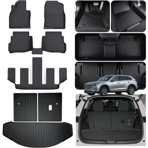 Floor Mats & Trunk Mat for 2016-2022 2023 Mazda CX9 CX-9 6 Seats (Only Fit Sport Version) TPE All Weather Protection Car Floor Liners & Cargo Liners & Backrest Mat