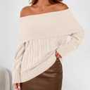 MASCOMODA Womens Sweaters Off The Shoulder Long Sleeve Cable Knit Sweater Loose Chunky Pullover Dressy Work Tops Fall Fashion (Beige)size 120