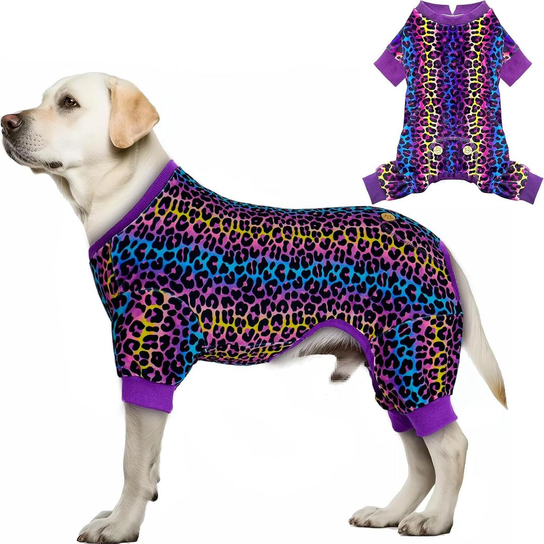 KYEESE Dog Pajamas Velvet Dog Pajamas Medium Sized Dogs Soft Dogs Clothes Pjs with Leopard Pattern Stretchy Pet Jammies Coat Comfy Pet Onesie Costume, 2X-Large (XX-Large (40-58lbs))