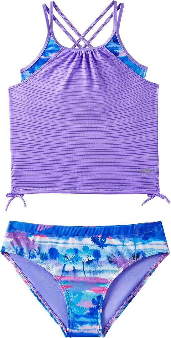 Angel season Girls Swimwear Teen Girl Tankini 2 Piece Swimsuit for Younth Bathing Suit Size 13-14 Two Piece Set Summer Beach Modest Swimsuit UPF 50+ Tween Swimming Suit Junior Tank Purple Hawaii (Purple)