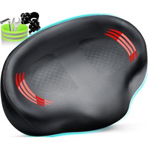 Bike Seat Noseless Wide Bicycle Seat for Women Men, Bike Seats Cushion Comfort for Big Butt, Multiple Fit Saddle for Peloton, Electric, Exercise, Cruiser Bikes (Red)