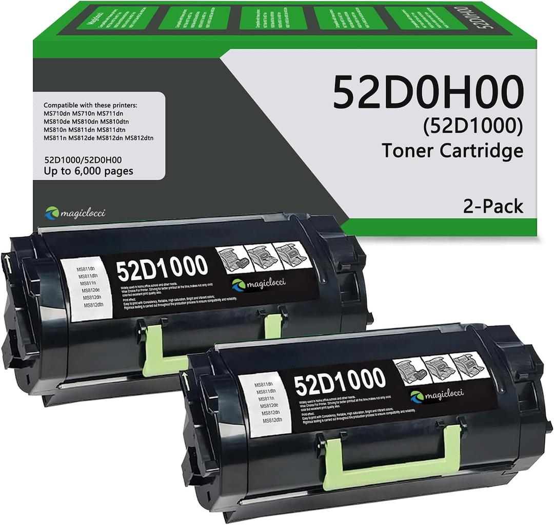 52D1000 Black High Yield Toner Cartridge (2-Pack) Replacement for Lexmark 52D1000 Toner Cartridge Works with MS710 MS711 MS810 MS811 MS812 Printer [6,500 Pages/Pack]