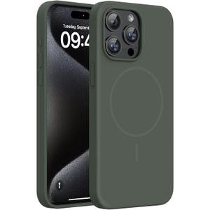 Miracase Magnetic for iPhone 15 Pro Max Case, [Soft Anti-Scratch Microfiber Lining], Compatible with MagSafe, Liquid Silicone Case Shockproof Drop Protection Phone Case for 15 ProMax, Dark Green