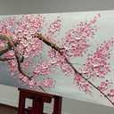 Yotree Paintings - 24x48 Inch 3D Wall Art Plum Blossom on Canvas Abstract Painting Wood Inside Framed Hanging Wall Decoration Ready to Hang