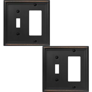 OKAWYC Toggle/Decorator Light Switch Cover Luca Metal Wall Plate, 2-Pack Aged Bronze 2 Gang, for Receptacle Dimmer Switch GFCI Outlet, Switch Cover Decorative Wallplate, Durable