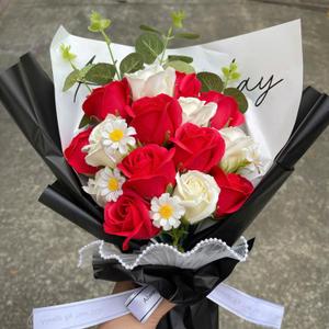 Flower Bouquet | Artificial Completed Flowers of Roses, Daisy, Strawberry Sunflower for Graduation, Birthday Gift, Mother's Day, Valentine, Wedding, Home Dcor (Red Rose)