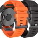 NotoCity Compatible with Fenix 5 Plus Watch Band Replacement Silicone Watch Strap for Fenix 5/Fenix 6/Fenix 6 Pro/Fenix 7/Forerunner 935/945/Approach S60/Quatix 5/epix SmartwatchBlack/Orange