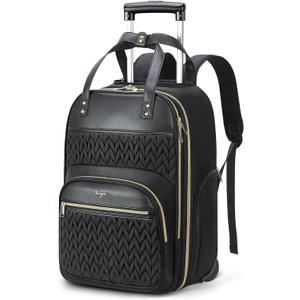 Rolling Backpack for Women with Wheels, Rolling Laptop Backpack, Carry On Travel Backpack with Wheels, Underseat Personal Item, 15.6 Inch Work Business Backpack on Wheels, Black