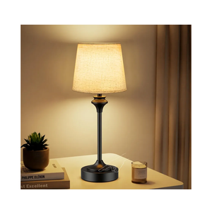 NIORSUN Portables Cordless Table Lamp,Flaxen Fabric Shade Battery Operated Lamp,5200mAh Bedside Table Lamp with Warm White,3 Way Dimmable Touch Desk Lamp for Bedroom Living Room Restaurant (Black)