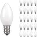 25 PackC7 Candelabra Led Light Bulbs, Small Night Light Bulb, 0.6 Watt Equivalent 7W Incandescent, E12 120V Lamp, Warm White 2700K Nightlight Replacement Bulb for Window Candle & Chandeliers