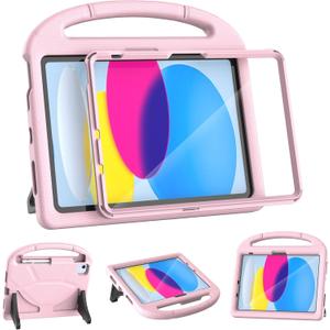 YIHE Kids Case for iPad (A16) 11th Generation 11 Inch 2025 & iPad 10th Generation 10.9 inch 2022, with Built-in Screen Protector and Stable Stand, Full Body Shockproof Protective Cover - Light Pink